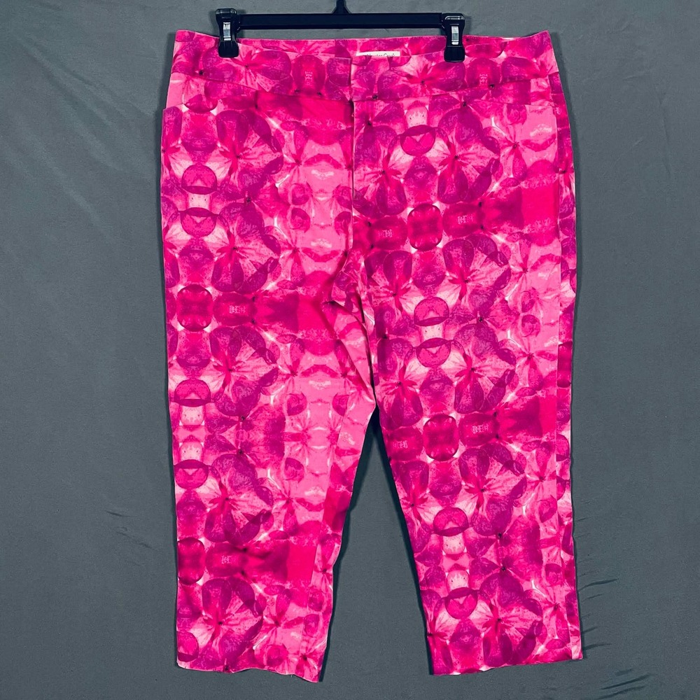 Coldwater Creek Pink Floral Crop Pants Natural Fit Size 16 Magenta Kaleidoscope